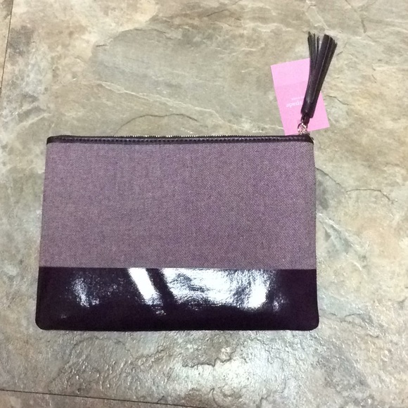 Kate spade large tweed pouch dark plum - Picture 2 of 6